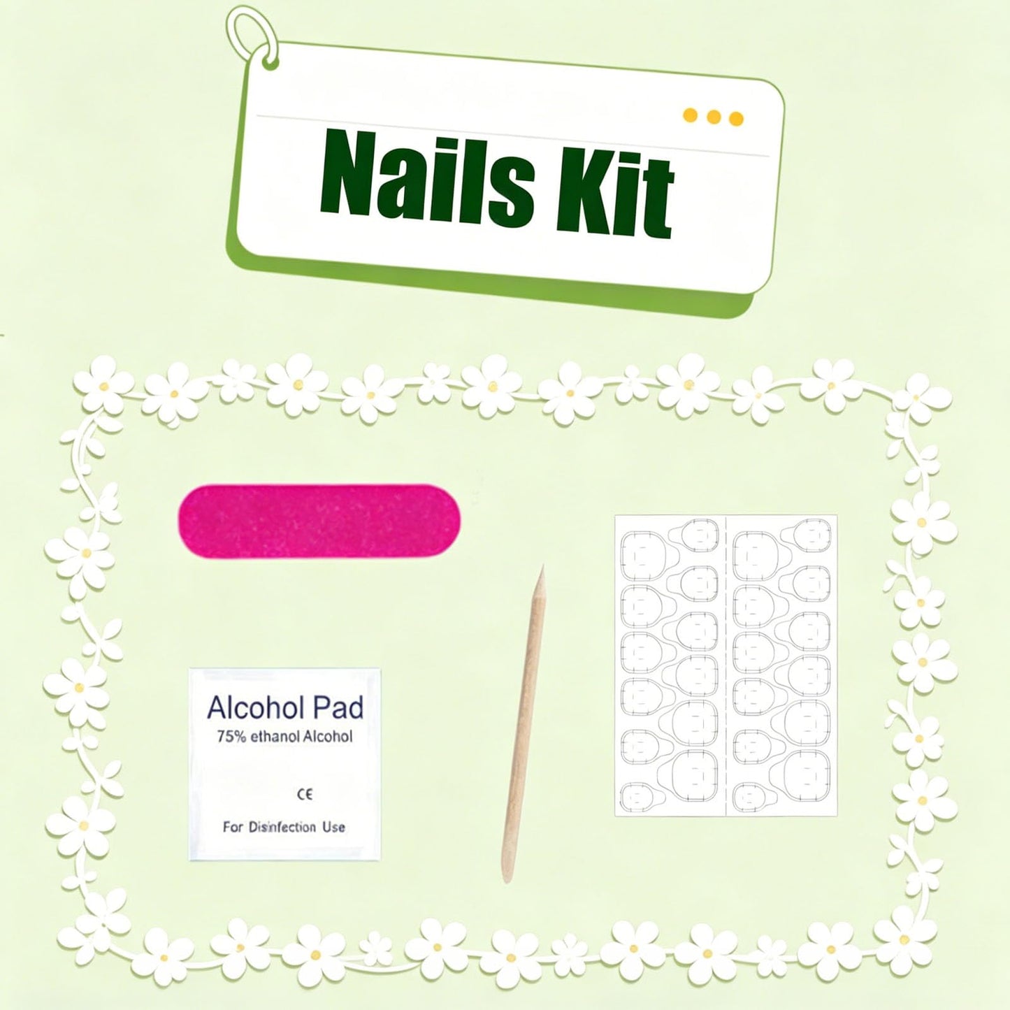 Yellow Press on Nails Short Square Fake Nails with Summer Flower Design False Nail Press ons White Glossy Glue on Nail Artificial Acrylic Manicure Set for Women 24Pcs