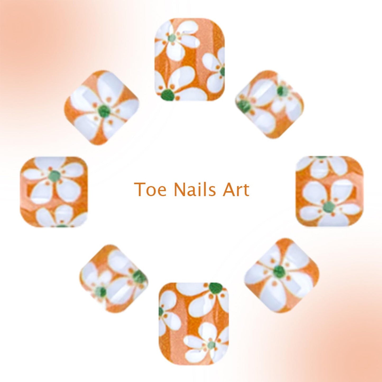Summer Press on Toenails Short Square Orange Glossy Fake Toenails Cute White Flower Toe Nail Press ons Reusable Acrylic Stick on Toe Nails for Women Daily Vacation Manicure 24Pcs