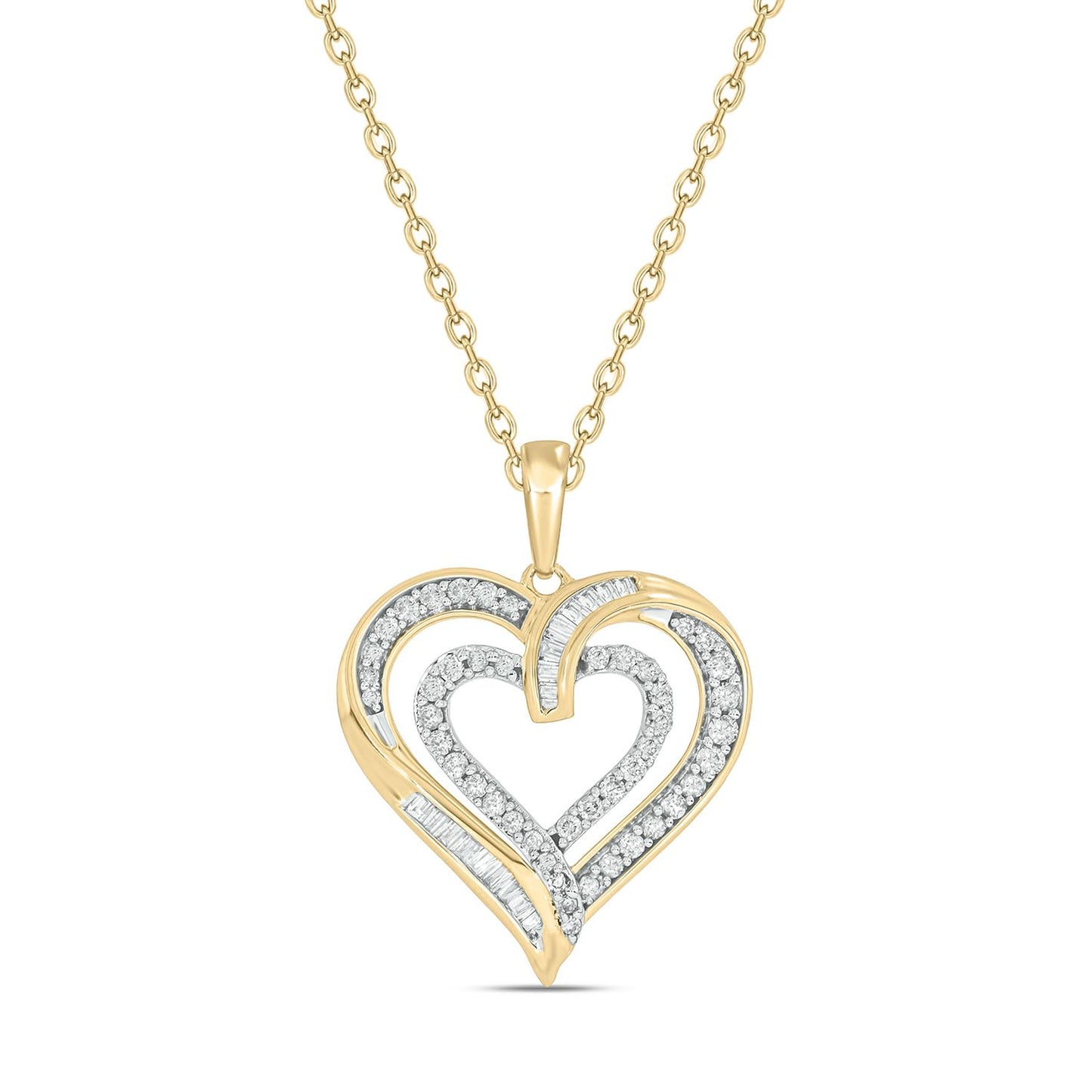 Cali Trove Diamond Puff Heart Pendant Necklace for Women | 1/2 Ct Natural Diamonds | Solid 10KT Gold | 18 Inch Chain | Refined Everyday Jewelry | Gift for Her | Pure Gold Necklaces