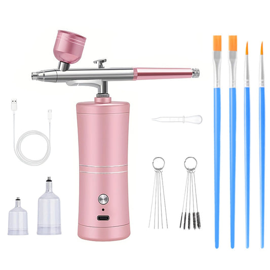ZPSHYD Airbrush Kit Portable Air Brush Kit with Airbrush Compressor Nail Charms Wireless Rechargeable for Barber, Nail Art, Tattoo, Makeup, Model Painting (Pink)