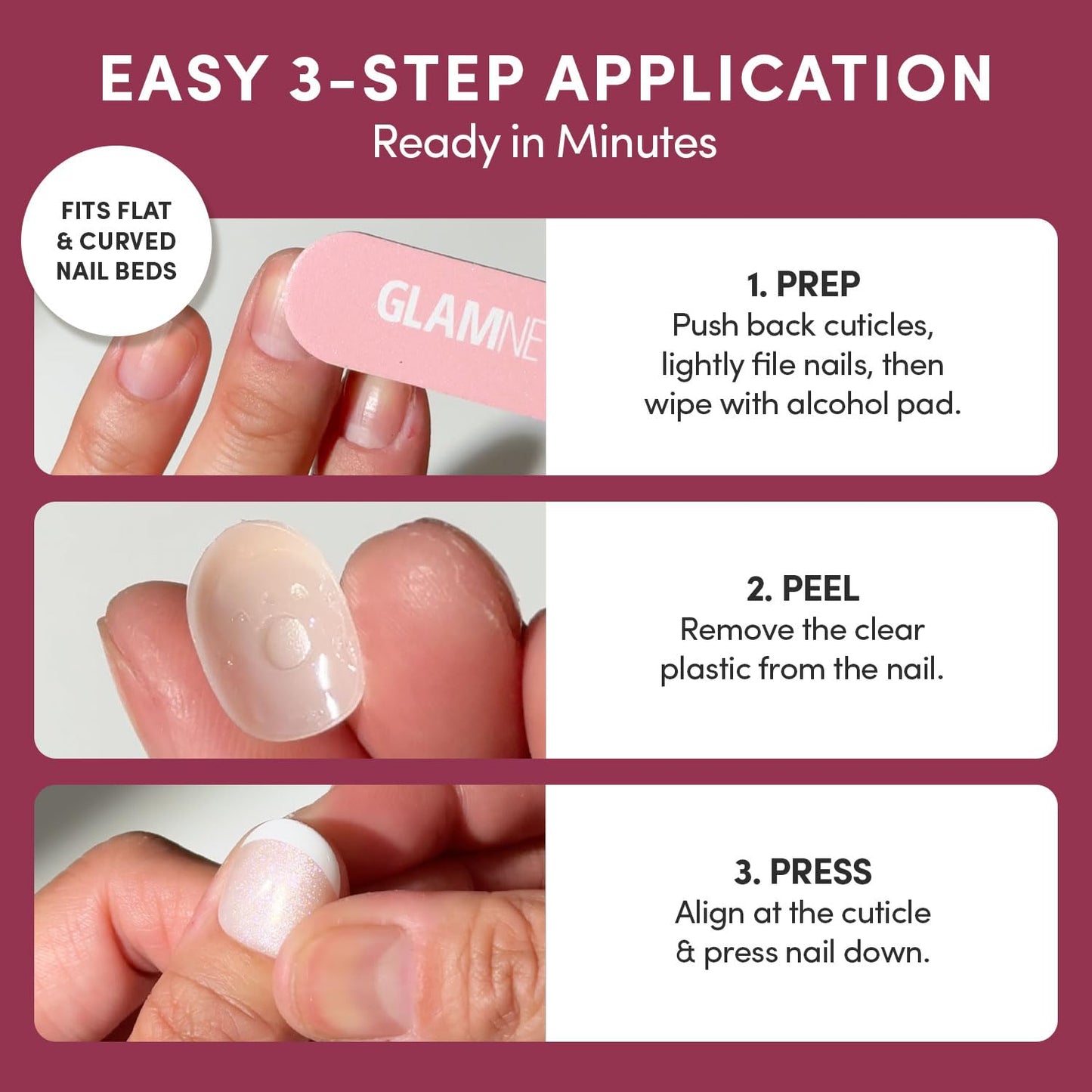 Glamnetic Quick Press Mani - No Glue Press On Nails, Just Peel and Stick, Oval Extra Short Nails, Mess Free, Salon Quality Stick On Nails, Teddy | in 15 Sizes - 30 Nail Kit