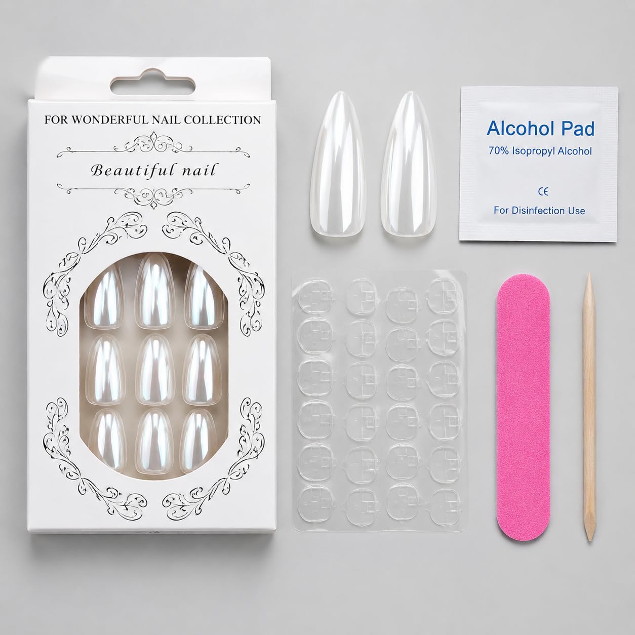 C.Z.Z.T.T.NAILS 24pcs Gorgeous Almond Press On Nails,12 Sizes Reusable Fake Nails with Jelly Glue,Stick On Nails for Women Daily Wearing