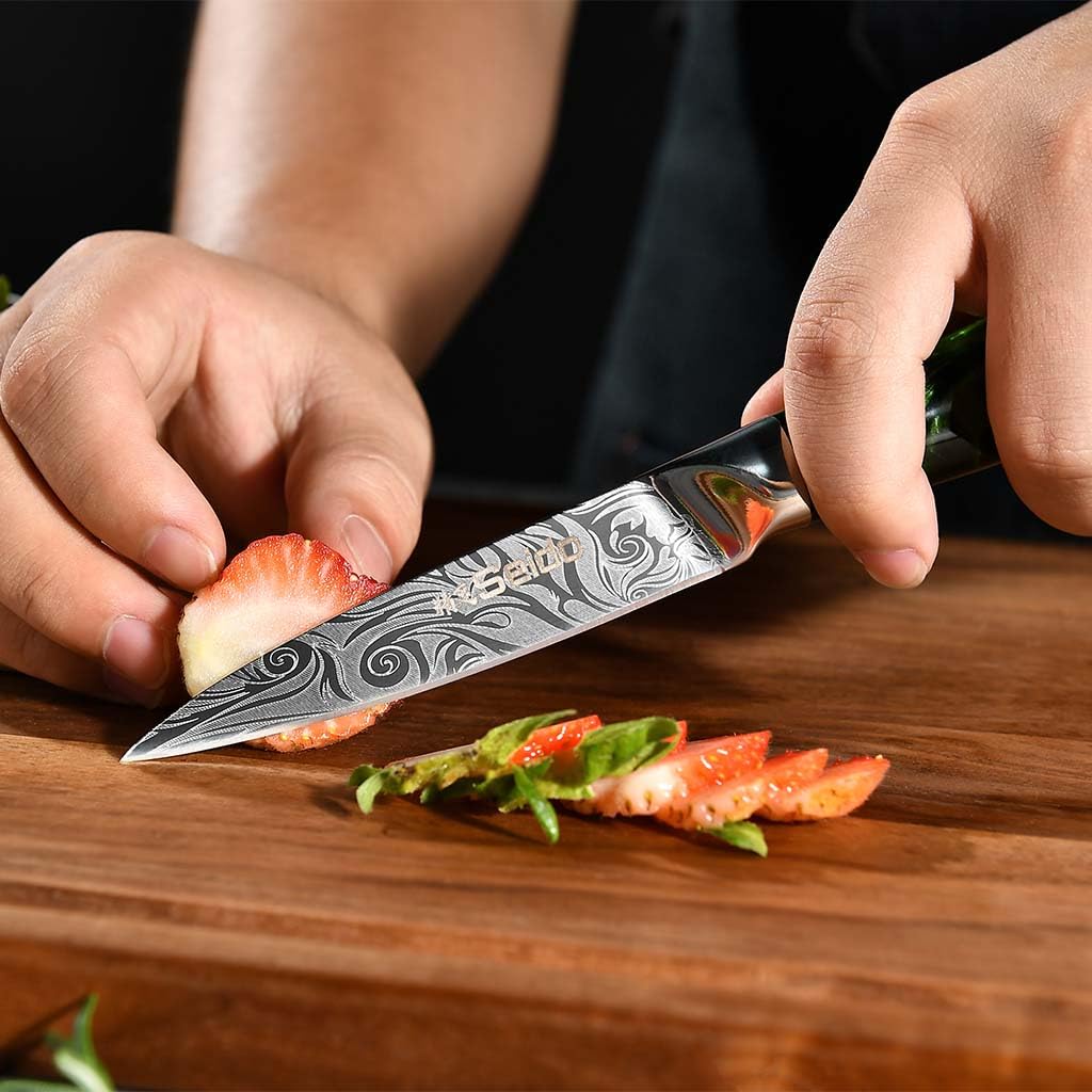 Seido Knives Tengoku Green 8-Piece Chef Knife Set – High-Carbon Stainless Steel Japanese Kitchen Knives, Professional Balanced Knife Set