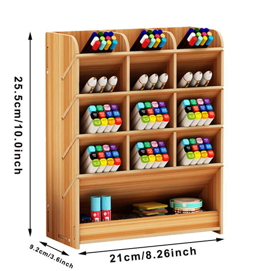 Marbrasse Wooden Pen Organizer, Multi-Functional DIY Pen Holder Box, Desktop Stationary, Easy Assembly, Home Office Art Supplies Organizer Storage with Drawer (B12-Cherry Color)