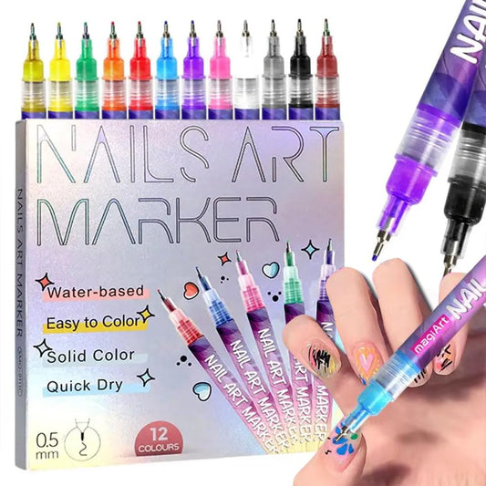 12 Colors Nail Art Pens Set, 3D Gel Nail Art, Nail Design Tools, Nail Art Markers for Kids, Quick Drying, Suitable for DIY Manicure Such as Stippling and Line Drawing (1set)