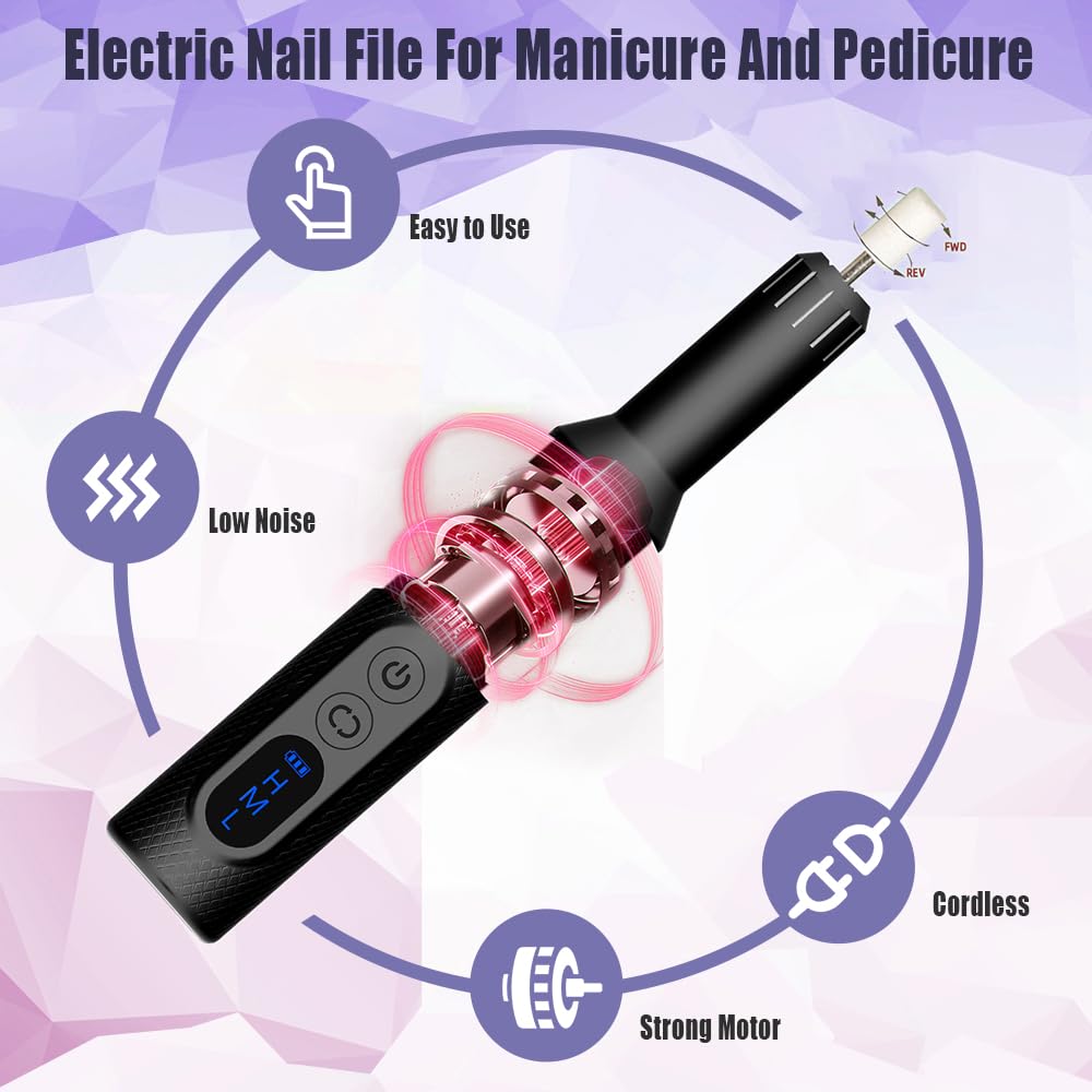 Pinkiou Cordless Electric Nail Drill - 20000RPM Professional Efile Nail Machine with Wireless Charging Base, Portable Rechargeable Nail File Kit for Acrylic, Gel Nails, Manicure & Pedicure at Home