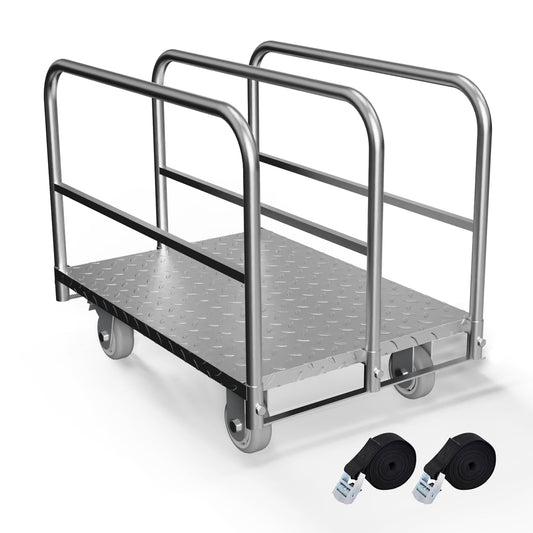 Panel Cart, Heavy Duty Flatbed Cart with 5In Swivel Caster 2000LBS Weight Capacity Lumber Drywall Mattress Cart Transporting Heavy Loads with Ease and Efficiency 2PCS Straps for Platform Truck
