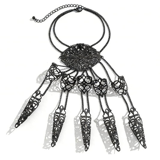 Octwine Pack of 1 Halloween Ancient Queen Finger Nails Tip Claw Bracelet Belly Dance Hand Chain Cosplay Vintage Bracelet for Women (Black)