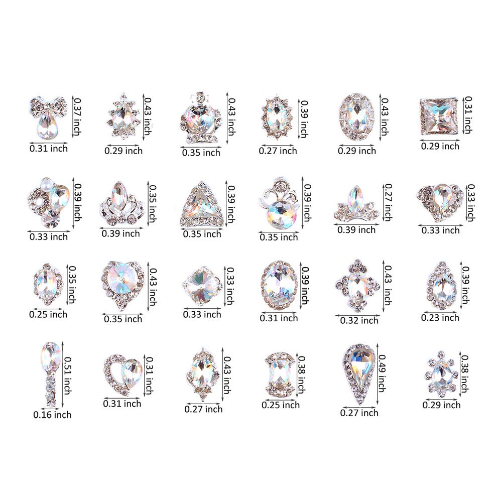 48PCS 3D Luxury Nail Art Rhinestones Nail Diamonds Glass Crystal AB Metal Gems Jewels Stones for DIY Nail Art Work Design Decoration Craft Jewelry Making