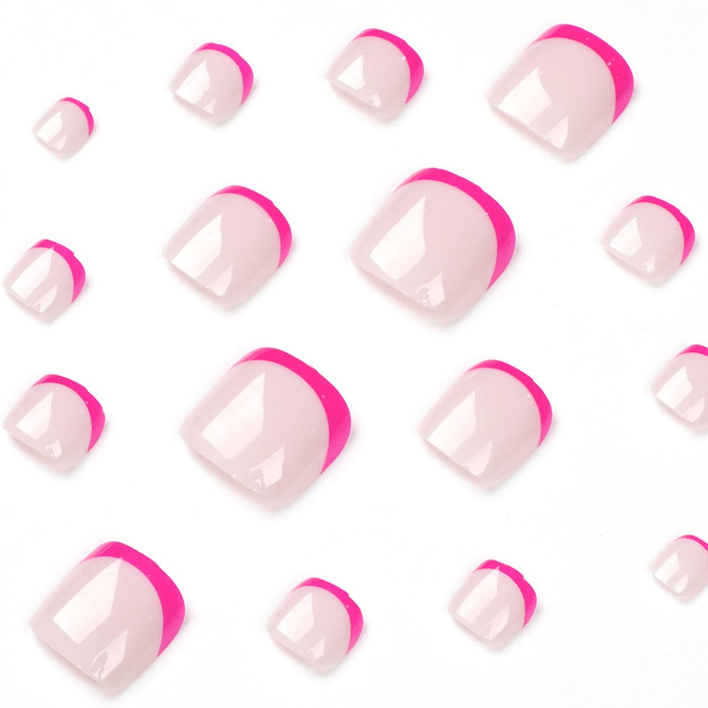 Press on Toenails French Tip Fake Toe Nails Pink False Toenails Glossy Full Cover Acrylic Glue on Toenails with Designs Summer Toe Press on Nails Artificial Stick on Toenails for Women Manicure 24Pcs