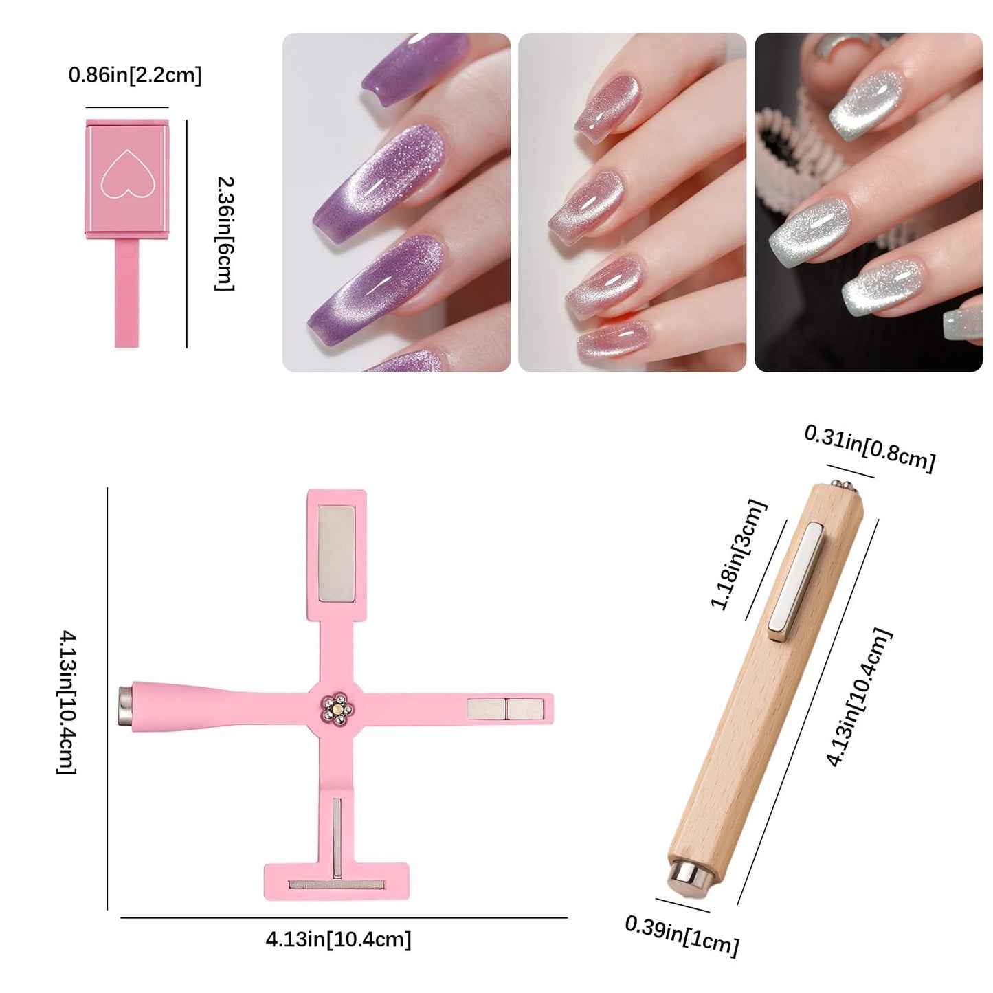 7Pcs 3D Cat Eye Gel Nail Polish Magnet Tools for Cat Eye Gel Nail Polish,5 in 1 Nail Magnet Nail Magnet Pen Stripe Nail Magnet Wands for Nail Art DIY Home Salon Manicure(Pink)