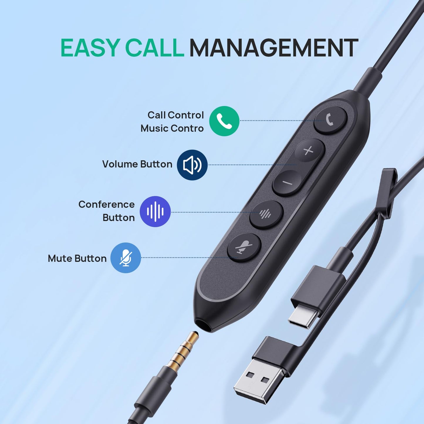 Yealink UH42 SE Wired Headset with Mic, USB-A/C & 3.5MM Stereo Computer Headsets with Noise Cancelling Microphone for PC, Laptop, 7ft Cable in-Line Control Headphones Work with Teams, Zoom, UC