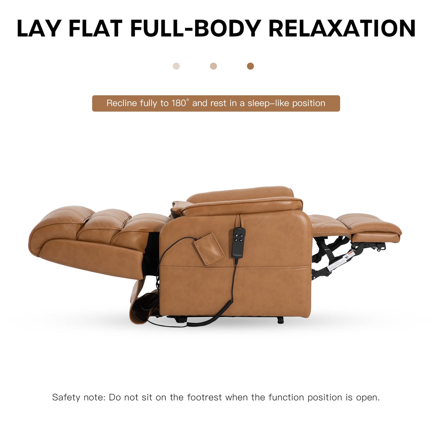 DYNOX 350 LBS Genuine Leather Power Lift Recliner Chair for Elderly, Medium Size Dual Motor Lay Flat Infinite Positions Recliner with Heat & Massage (9188,Genuine Leather,Camel)