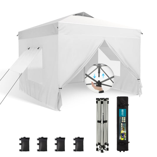 Sophia & William Canopy Tent Pop Up 10x10 ft One Person Push Set Up Canopies with 4 Sidewalls, Outdoor Shelter Heavy Duty Straight Legs with 4 Sandbags & 1 Roller Bag, 8 Stakes & 4 Guy Ropes, UPF50+