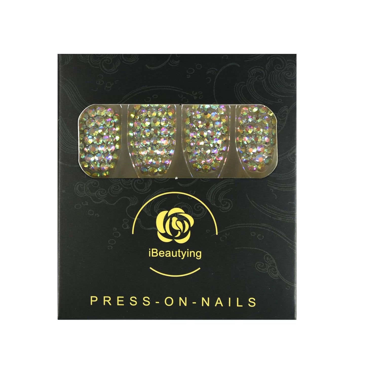 Sparkly Luxury Diamond Press on Nails - iBeautying False Nails - Finish Finger Wearable Nail 3D Rhinestones Jewelry Gems Full Cover Shine Reusable Coffin Fake Nails
