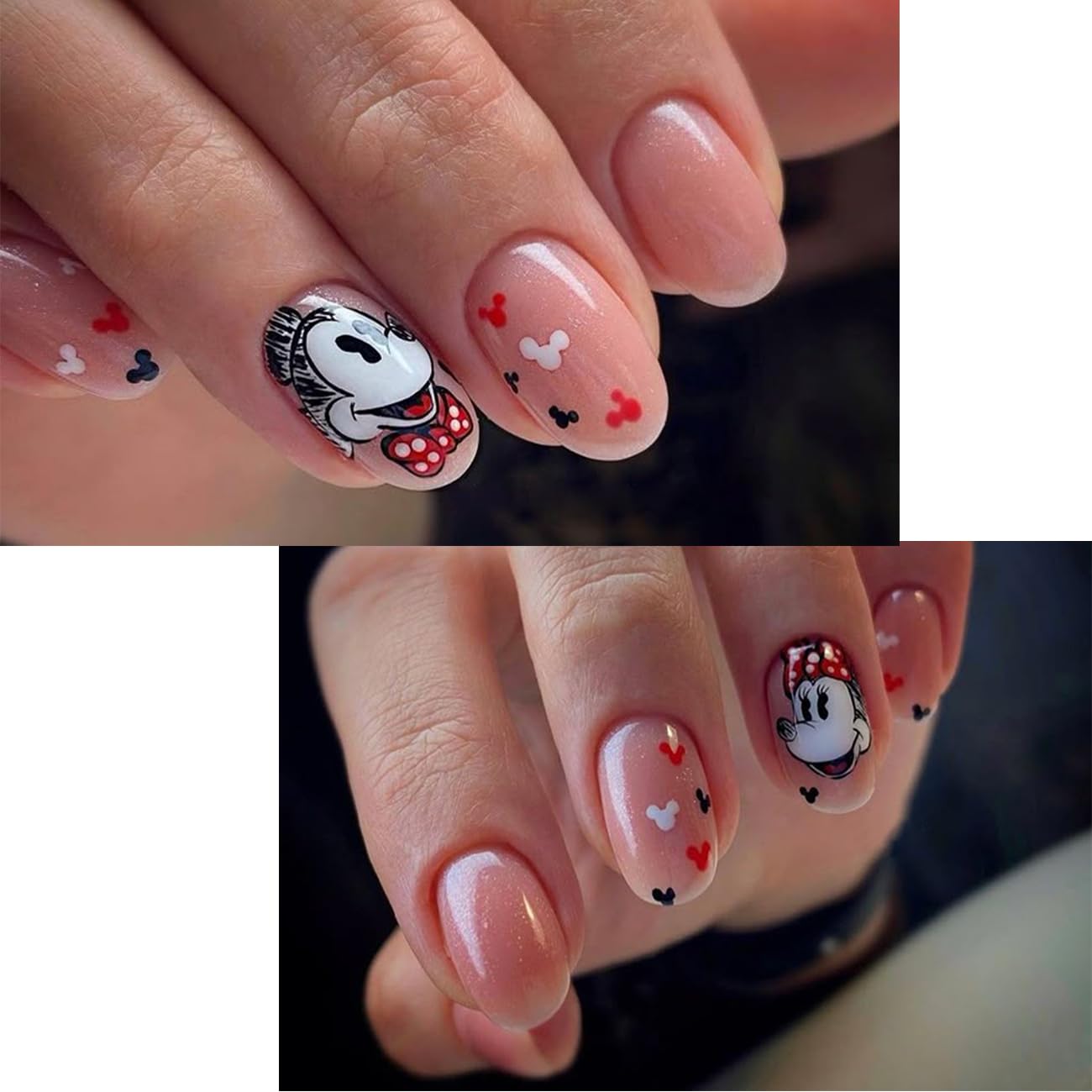 24Pcs Cute Press on Nails Short Fake Nails Tips Glitter Full Cover Nude False Nail for Women Artificial Reusable Nails Kit with Nail Jelly Glue Cartoon Press on Fashion False Nails Gifts