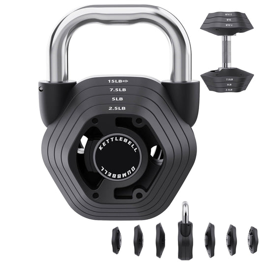 Hamjoiet 2-in-1 Adjustable Kettlebell, 15-45LB Kettlebells Weight Set for Strength Training, 5.9-30.9LB Adjustable Weights Dumbbell for Home Gym Full Body Workout (Black)