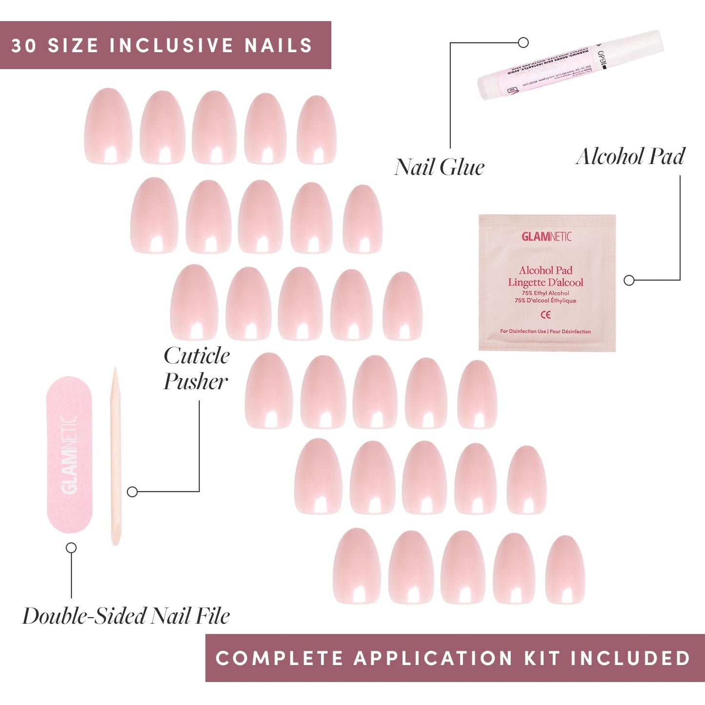 Glamnetic Press-On Nails Bundle - Pinch Me, Caviar & Sprinkles | Glazed Oval Blush Pink Fake Nails | Short Almond Black French Tip False Nails | Almond Rainbow French Tips