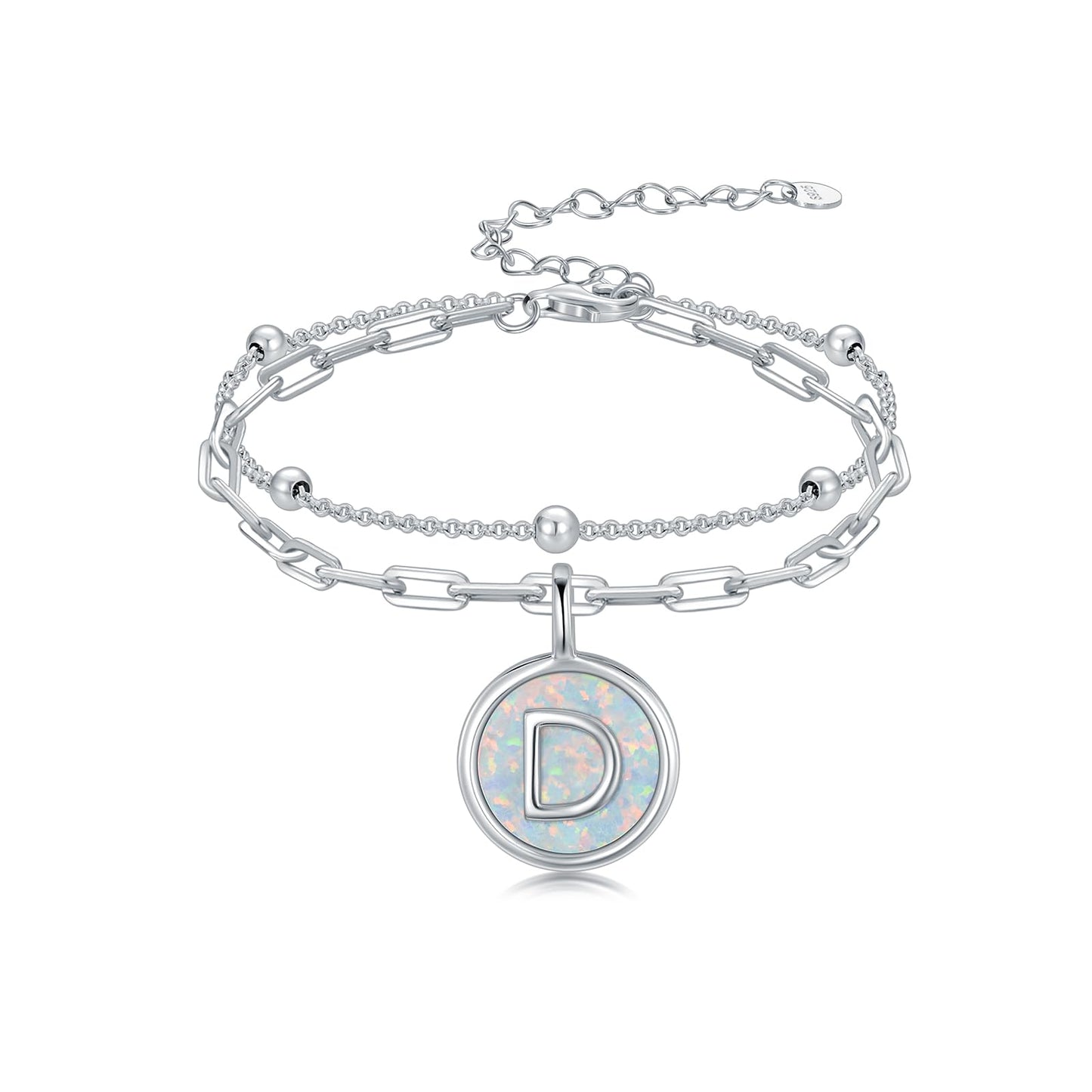LWQQWL Initial D Bracelet for Women 925 Sterling Silver Layered Initial Bracelet Opal Letter 26 Alphabet Jewelry Christmas Gifts
