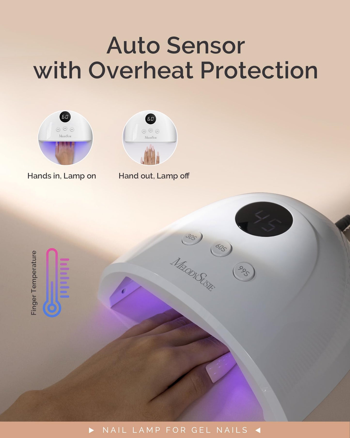 MelodySusie Compact Advanced UV LED Nail Lamp, P-Plus30F Nail Dryer with 3 Timers & Smart Sensor Cures All Gels, Especially Rhinestone Glue, Solid & Liner Gel Polishes for Advanced DIY at Home-White
