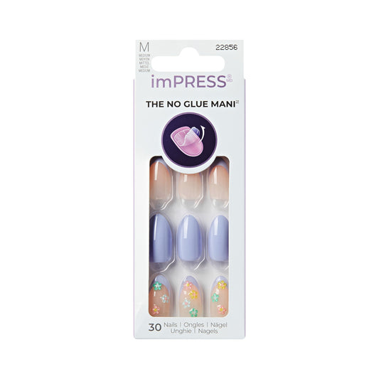 Kiss Impress No Glue Mani Press On Nails, Design, 'Pastel Bloom', Multicolor, Medium Size, Almond Shape, Includes 30 Nails, 1 Mini File, 1 Prep Pad, 1 Manicure Stick, Instruction Sheet