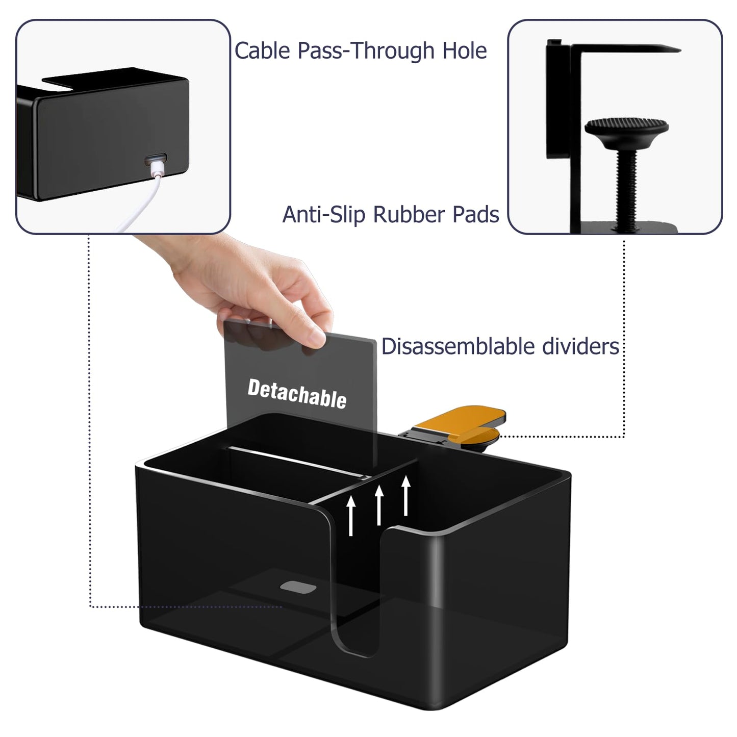 Yinqster 3-in-1 Clamp on Desk Organizer Cup Holder with Flexible Slots,Detachable Under Desk Storage for Cup, Phone & Pen,Computer Accessories and Office Supplies,Space Saving