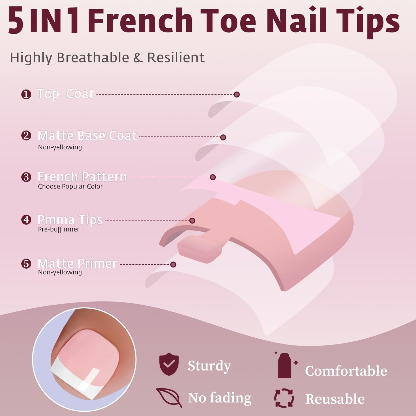 Bellelfin French Press On Toenails For Women with Nail Adhesive Tabs, 150 Pcs White French Tip Toe Nail Press Ons, Short Square Toenail Press On, 15 Sizes Full Cover Acrylic Fake Toe Nails