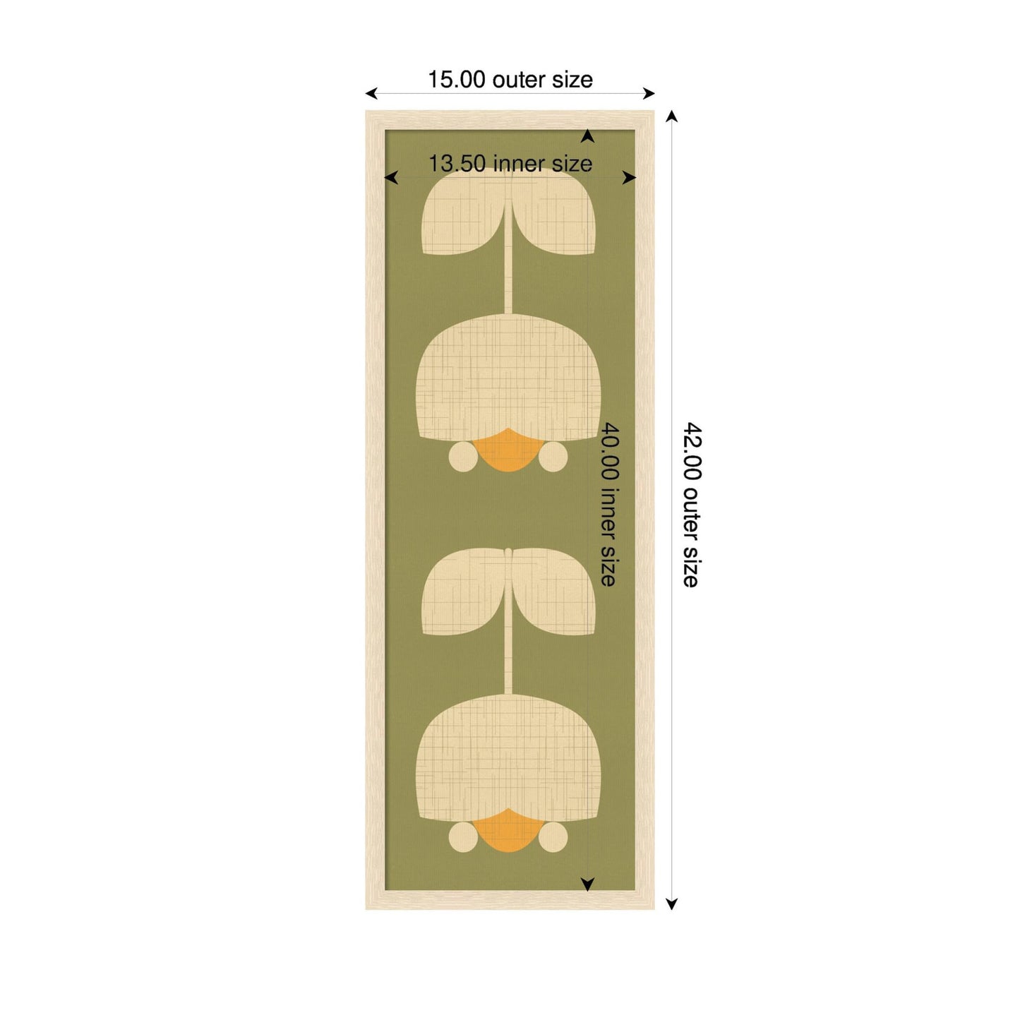 Amanti Art Framed Fabric Pinboard 15 x 42, Scandinavian Tulip Decor by Dina Dankers Printed Casual Bulletin Board for Use as a Vision Board or Wall Organization, Woodgrain Stripe Blonde Frame