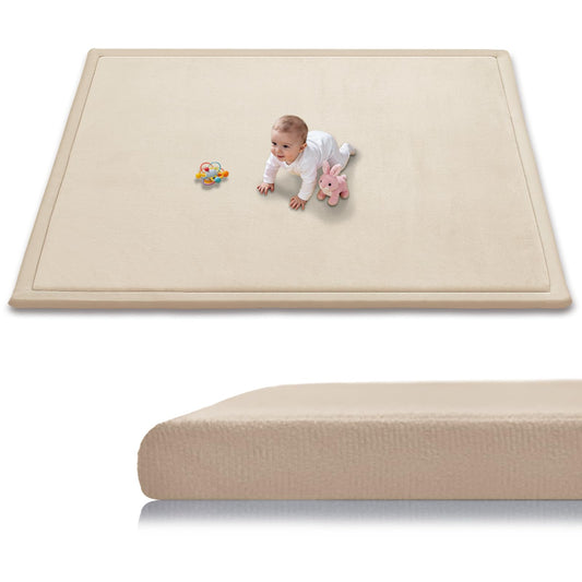 Baby Play Mat for Floor, 71'' x 59'' Thicken Foam Soft Padded Playmat for Tummy Time, Playpen Mat for Toddlers Infant Kids, Water-Repellent Coral Velvet, Non-Slip Bottom Safe for Crawling (Brown)
