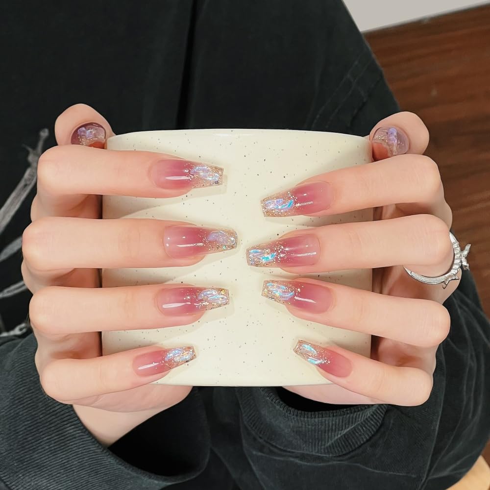 False Nails: Press on Nails Pure Handmade Designer Bridal Nail Reusable Fake Nails Luxury Rhinestones Stick on Nails French Tip Nail with Gifting Box for Brides & Party Lovers(Q007, M)