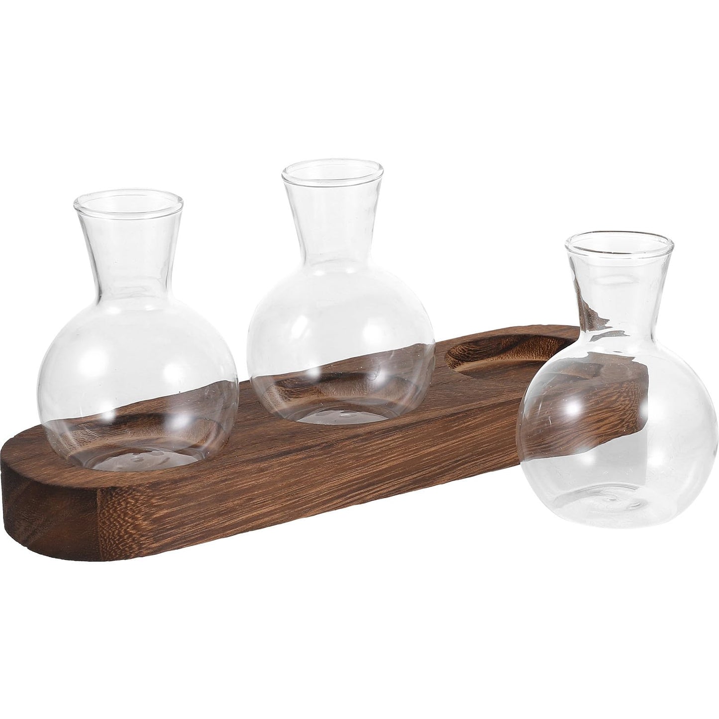 Gatuida Glass Hydroponic Flower Vase Set with Wooden Base, Table Glass Planter for Office and Home Décor, 3pcs Indoor Plant Terrarium Container
