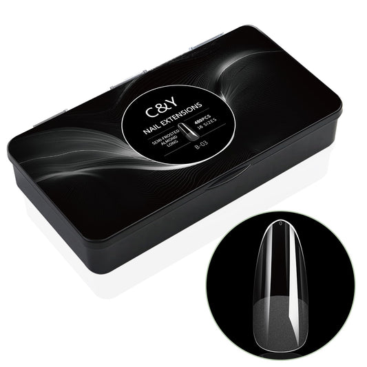 Cycullinyt 480pcs Sculpted Long Almond Soft Gel Nail Tips, Professional False Nail Tips with Box - 16 Sizes Full Cover Clear Acrylic Press On Fake Nails for Extension Manicure Salon DIY at Home