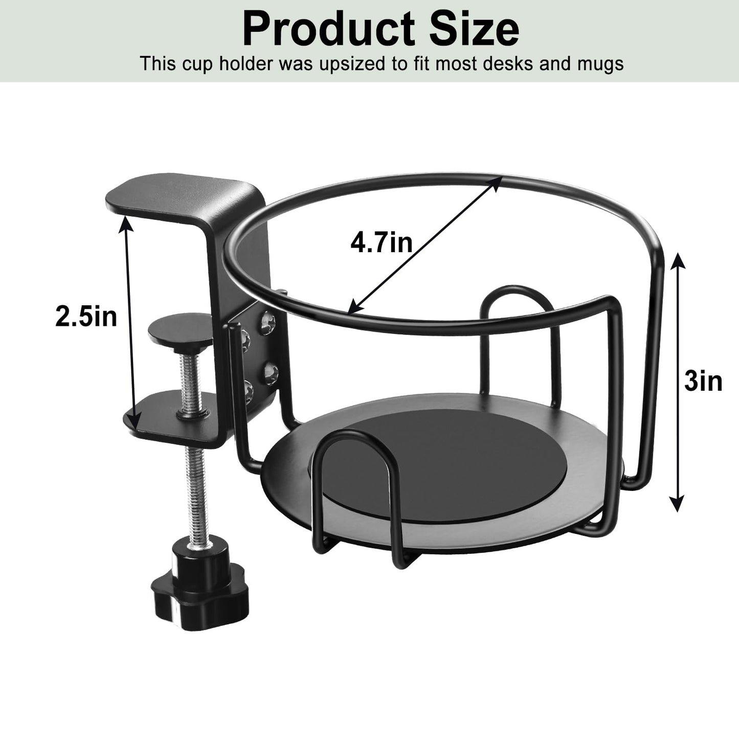 Upgraded Cup Holder, Gaming Desk Accessories Anti-Spill Drink Cup Holder for Table Edge or Chair Armrests, Clip on Desk Side Cups Holders for Home or Outdoor Camping -Black