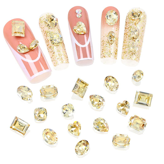DONGZHOU 72pcs Mix Shape Nail Art Rhinestone,7 Styles Glass Nail Rhinestones Pointback Nail Gems Shiny 3D Nail Charms for Nail DIY Decorations Crafts,Golden Shadow