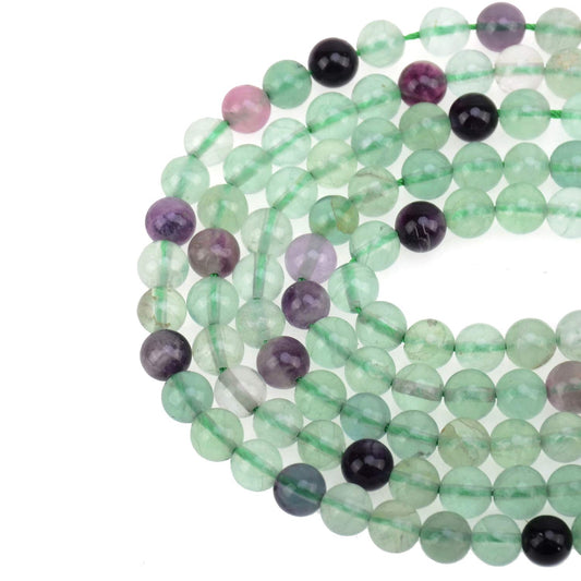 LPBeads 100PCS 8mm Natural Multicolor Fluorite Beads Gemstone Round Loose Beads for Jewelry Making with Crystal Stretch Cord