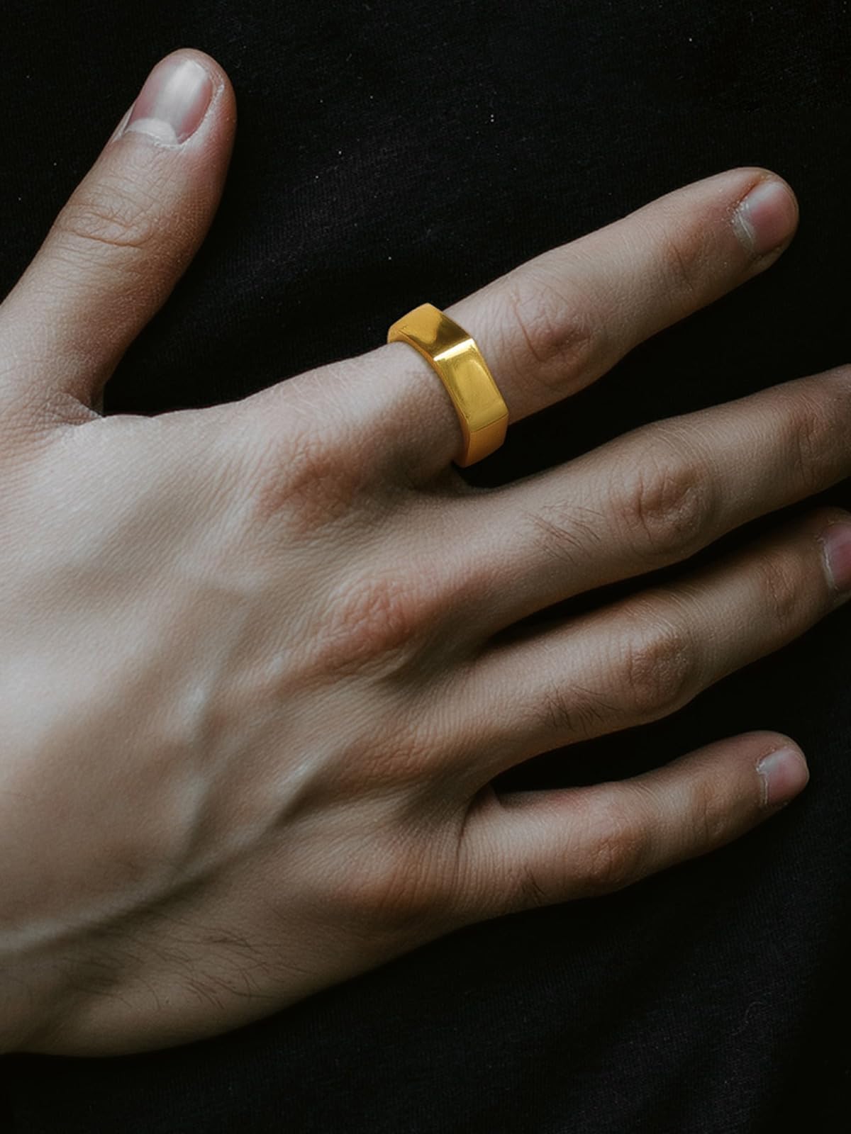 ChainsHouse Gold Hexagon Geometric Ring for Men Women, Cool Punk Hip Hop Biker Band Rings(Size 12)