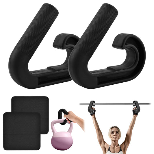 Anscuto 2pcs Neutral Grip Handles for Pull Up with 2pcs Wrist Guards Portable Hooks for Barbell Row Deadlift Resistant Bands Ergonomic Workout Handle(Color:Black)