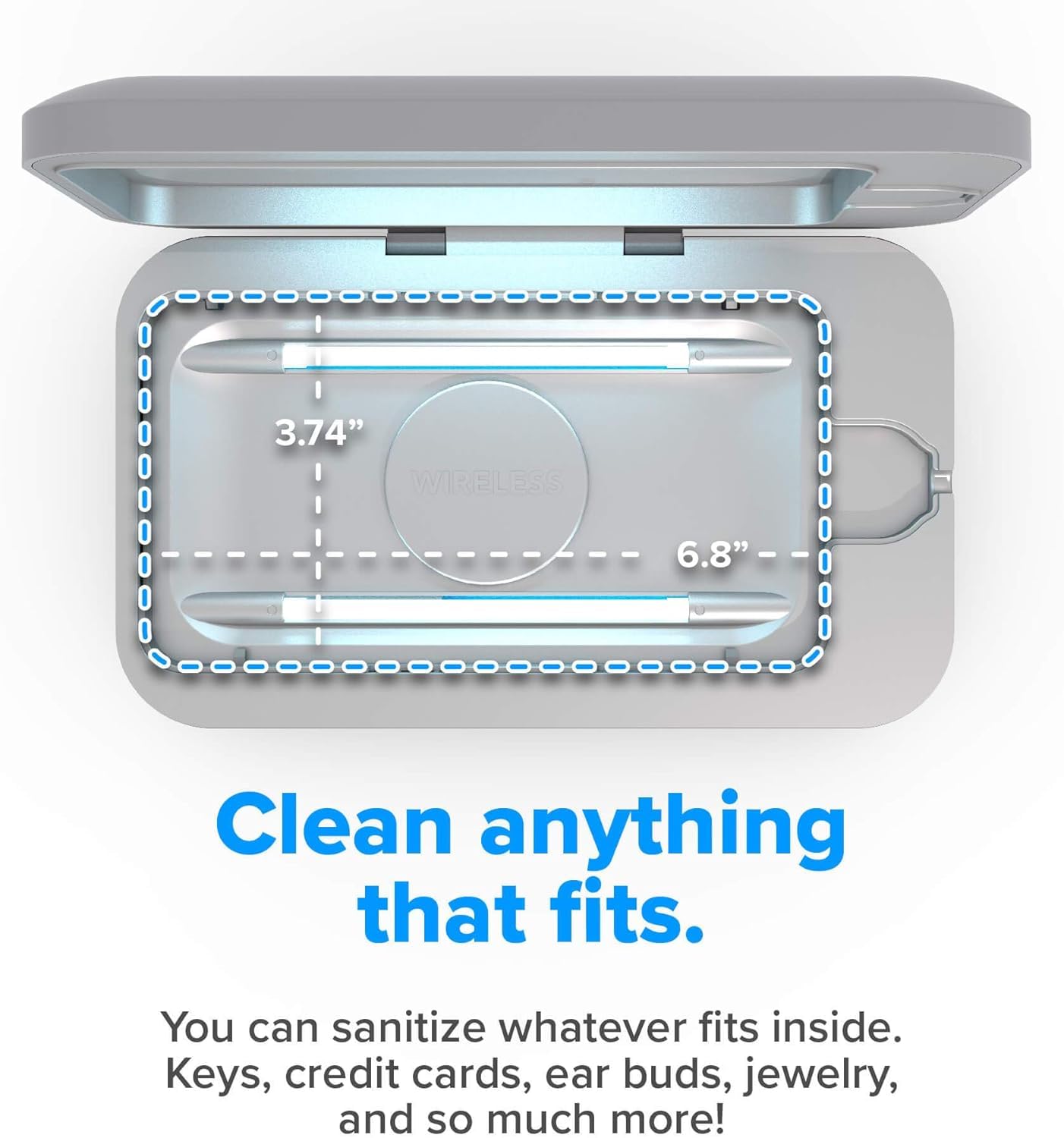 PhoneSoap Wireless UV Phone Sanitizer & Universal Phone Charger Box with Qi Charging | Patented & Clinically Proven 360-Degree UV-C Light Sanitizer | Disinfects and Charges All Phones (Gunmetal Grey)
