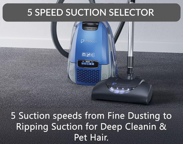 Prolux Phantom Canister Vacuum Cleaner with North American Prolux Power Nozzle, Lightweight, Powerful, H12 HEPA Filter Easy Suction Adjustment, Perfect for Quick and Efficient Cleaning