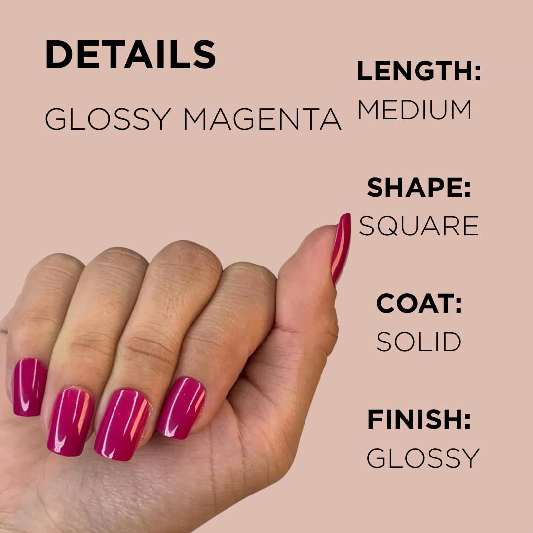 GLOSSY MAGENTA Press-On Nails by Lavaa Beauty | Medium Square | Magenta Purple Pink Glossy Nails