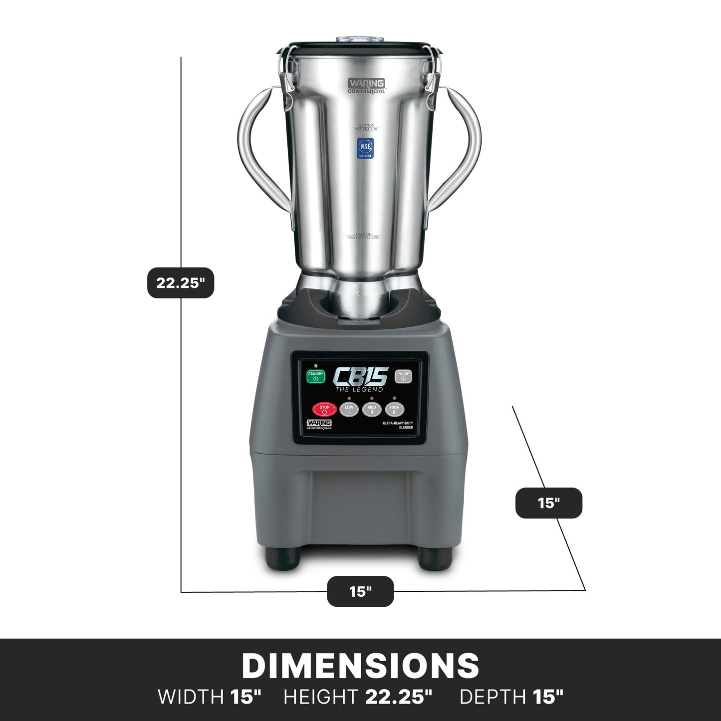 Waring Commercial CB15 Ultra Heavy Duty 3.75 HP Blender, Electric Touchpad Controls with Stainless Steel 1 Gallon Container, 120V, 5-15 Phase Plug,Black
