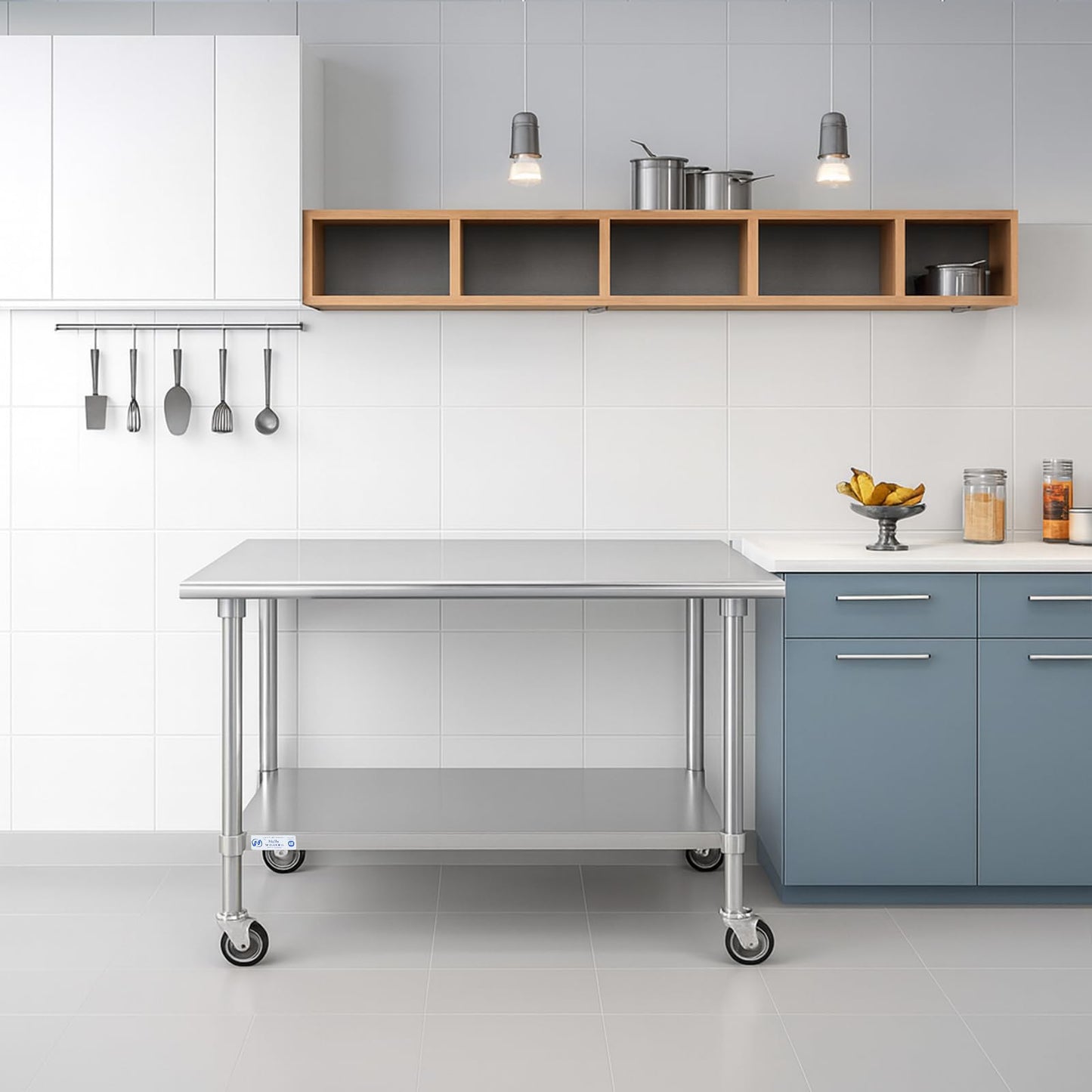 Hally Stainless Steel Table for Prep & Work 24 x 72 Inches with Caster Wheels, NSF Commercial Heavy Duty Table with Undershelf and Galvanized Legs for Restaurant, Home and Hotel