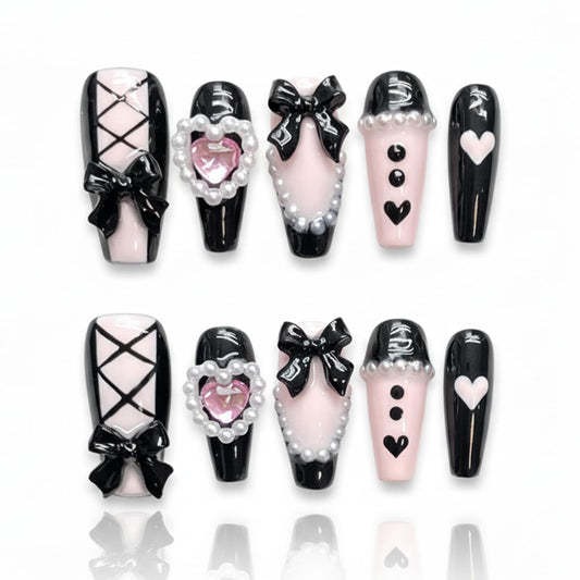 Handmade Press On Nails Bow Reusable Stick On Fake Nails Luxury Elegant Sexy Style For Women Gift With Nail Glue L