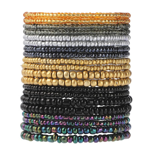 xuzhiyuan Boho Colorful Stackable Crystal Glass Beads Stretch Bracelets Multilayered Bracelets for Women Bohemian Jewelry-Black 20pcs