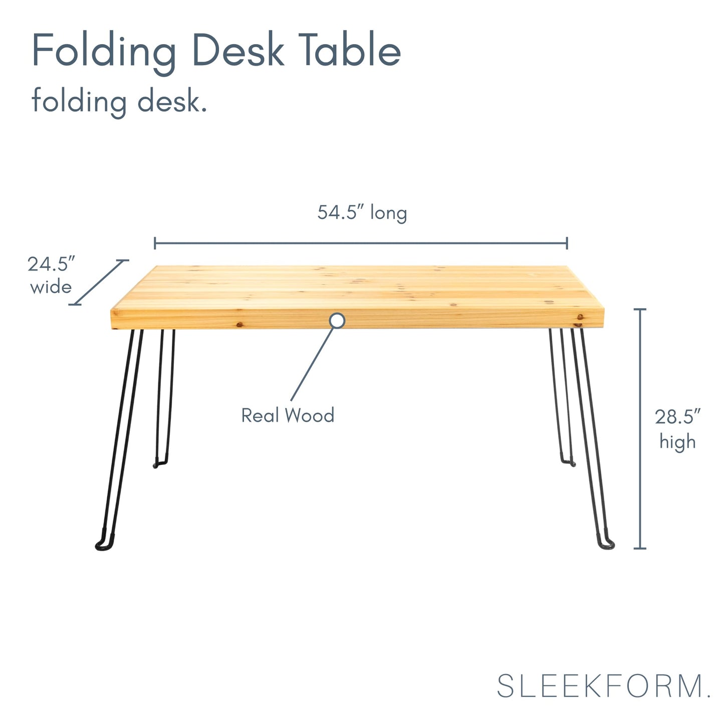 Sleekform Wooden Folding Desk, Small Folding Table Portable with Collapsible Hairpin Legs, Austin Kneeling Chair, Home Office Ergonomic Computer Desk Stool