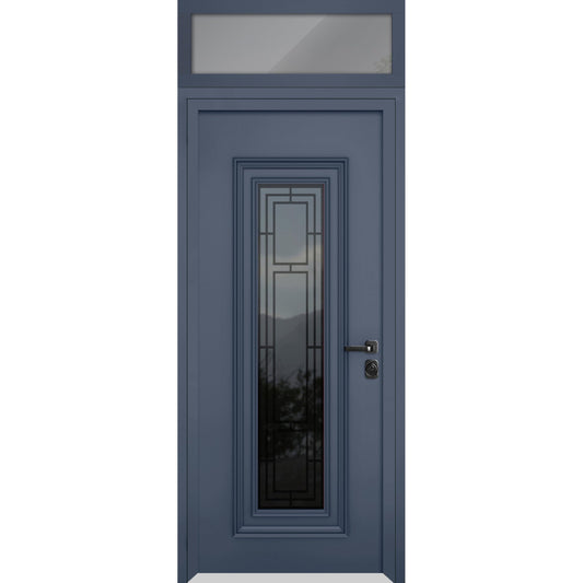 VDOMDOORS Front Exterior Prehung Steel Door/Ballucio 6044 Gray Graphite/Top Exterior Window/Stainless Inserts Single Modern Painted-W36 x H80+16"-Left-Hand Inswing