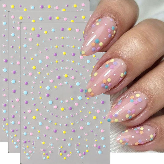 Summer Nail Art Stickers Colorful Polka Dots Nail Stickers Nail Decals 3D Nail Art Supplies Pink Blue Yellow Polka Dots Designs for Women Summer Manicure Nail Decor 3Pcs