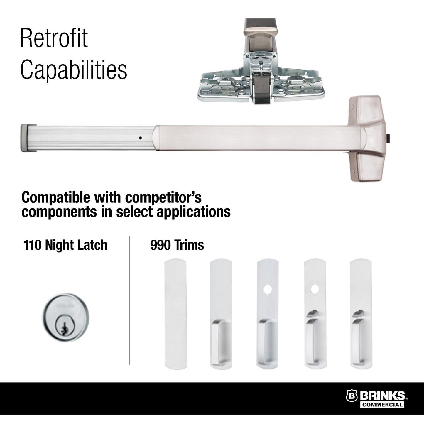 Brinks Commercial M91P Push Bar Door Exit Device and Night Latch, Panic Device, Rim exit bar, UL305 Compliant, Satin Stainless Steel