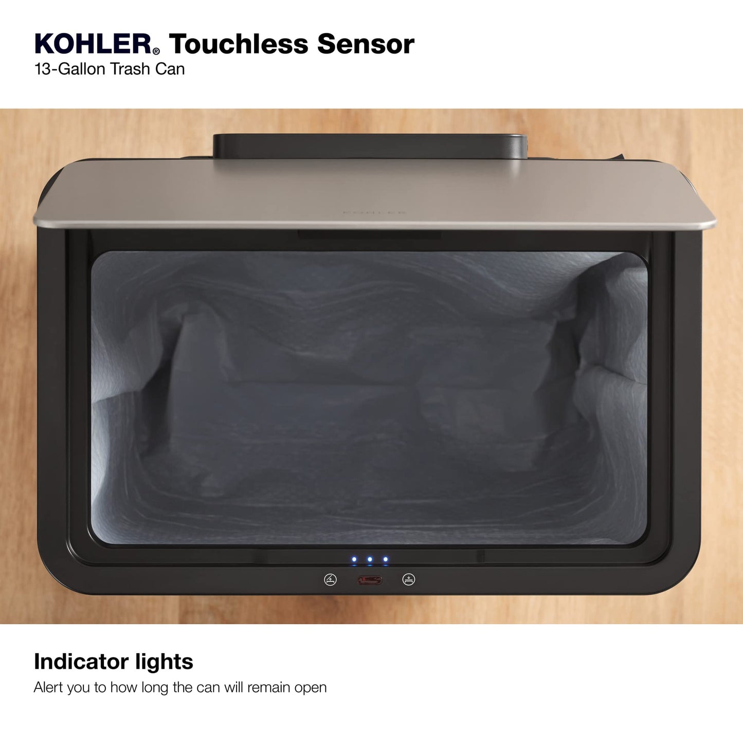 Kohler 23825-BST 13-Gallon Touchless Black Stainless Steel Trash Can, Hands-Free Motion Sensor Lid, Durable, Fingerprint-Resistant, Easy to Clean, K-23825-BST