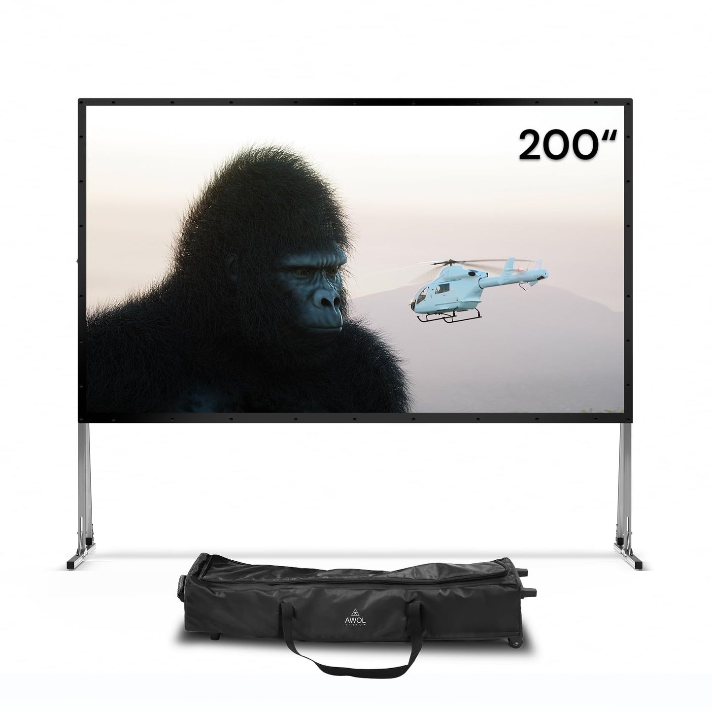 AWOL VISION Folding Outdoor Projector Screen with Stand (200 inches)，Outside Projection Screen 4K/8K UHD Support, Freestanding, Portable Alloy Frame, 16:9 HD, Lightweight for Camping, Backyard